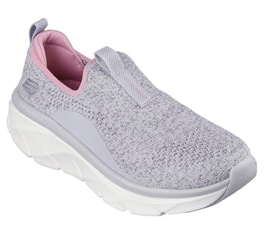 Skechers Damen D'Lux Walker 2.0 Bold State, Grauer Strick, rosa Rand, EU im Sale